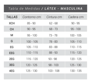 Tabla Medidas Látex - Masculina 