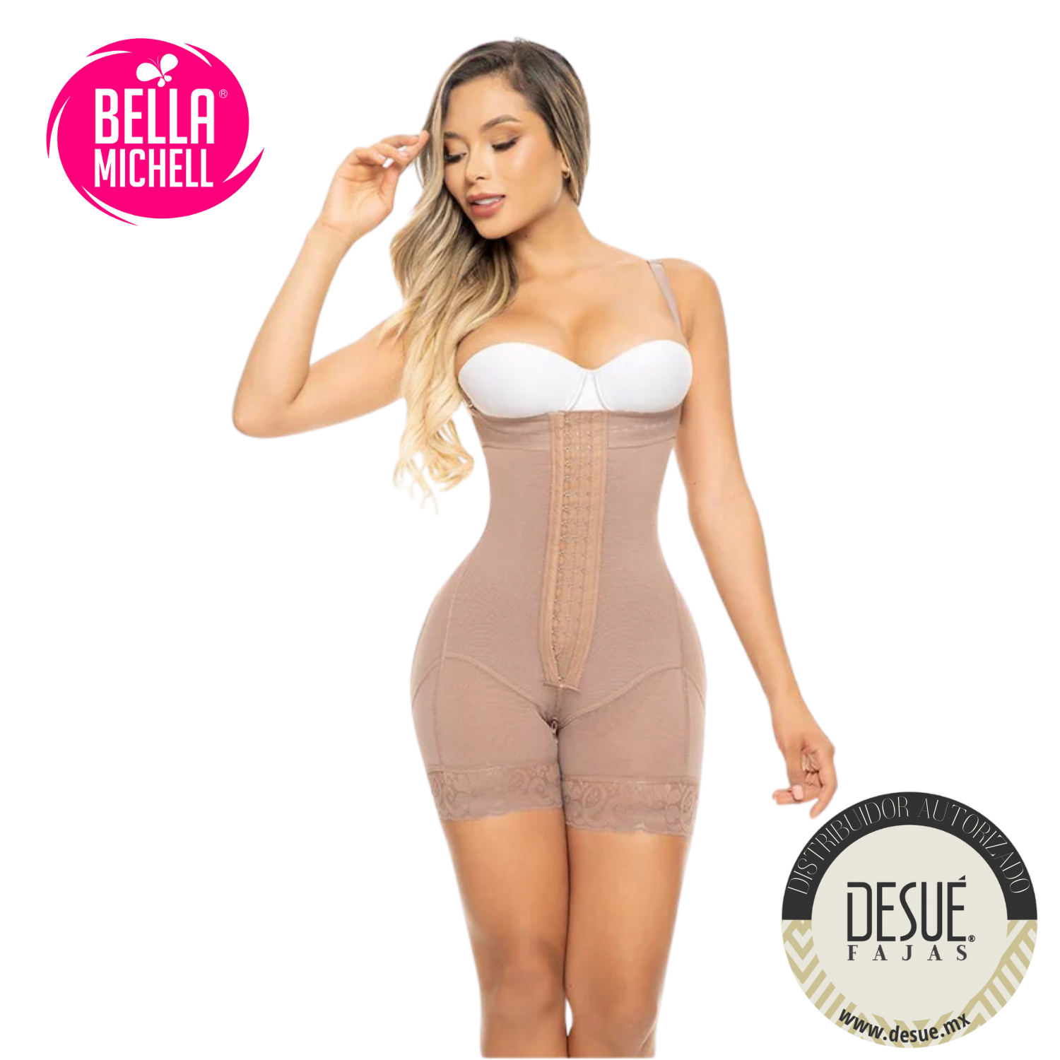 Faja Short Straple 3 Filas de Broches Realce Maxi Bella Michell FP5031